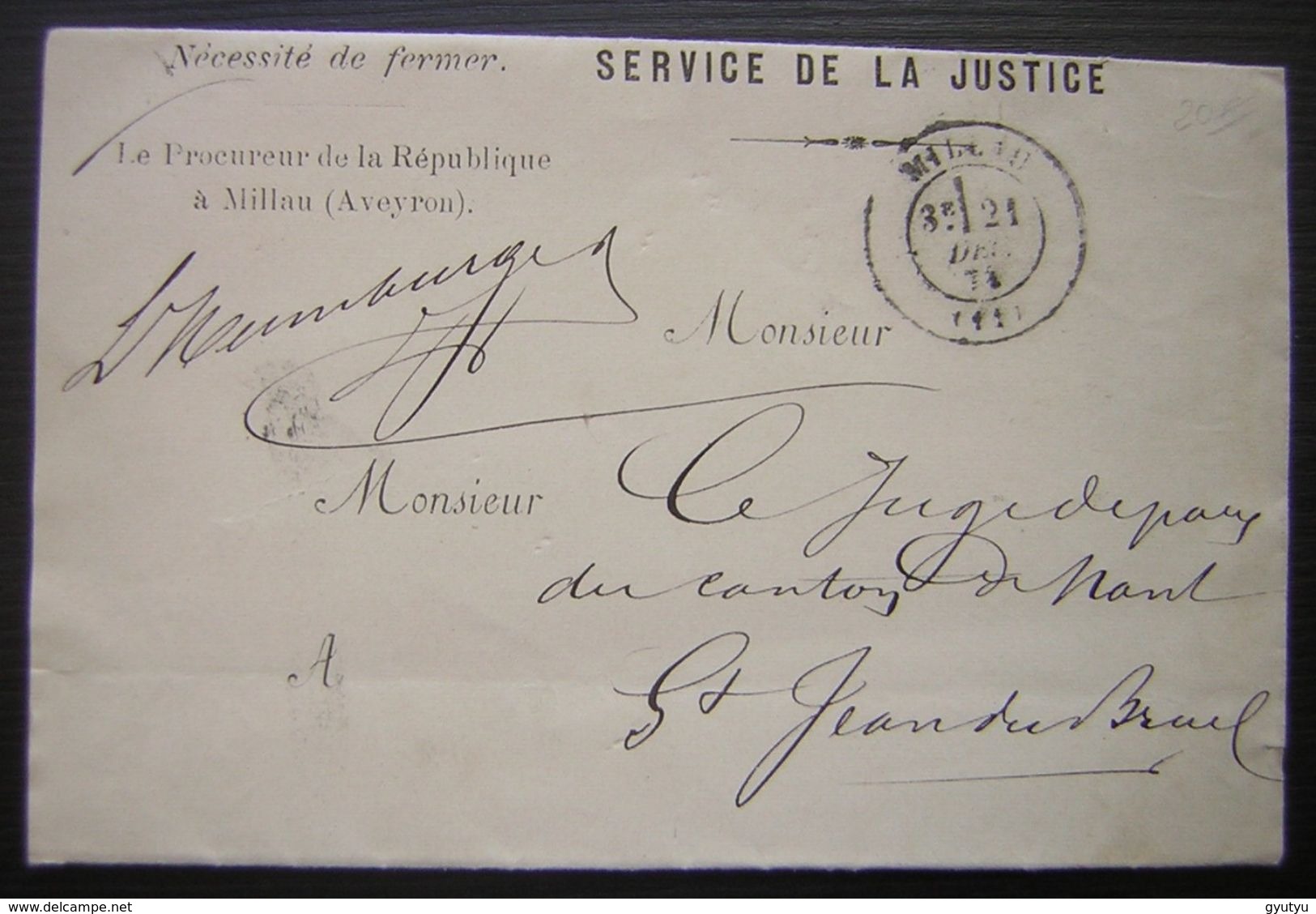 1874 Tribunal Civil De Millau Lettre Du Procureur à Propos De La Poursuite De Journaux, Le Midi Et L'Union Républicaine - Manuscripts