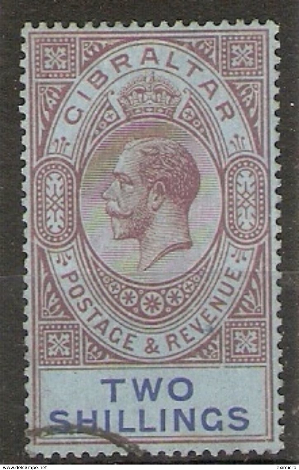 GIBRALTAR 1925 2s REDDISH PURPLE AND BLUE/BLUE SG 99a WATERMARK MULTIPLE SCRIPT CA FINE USED Cat £45 - Gibraltar