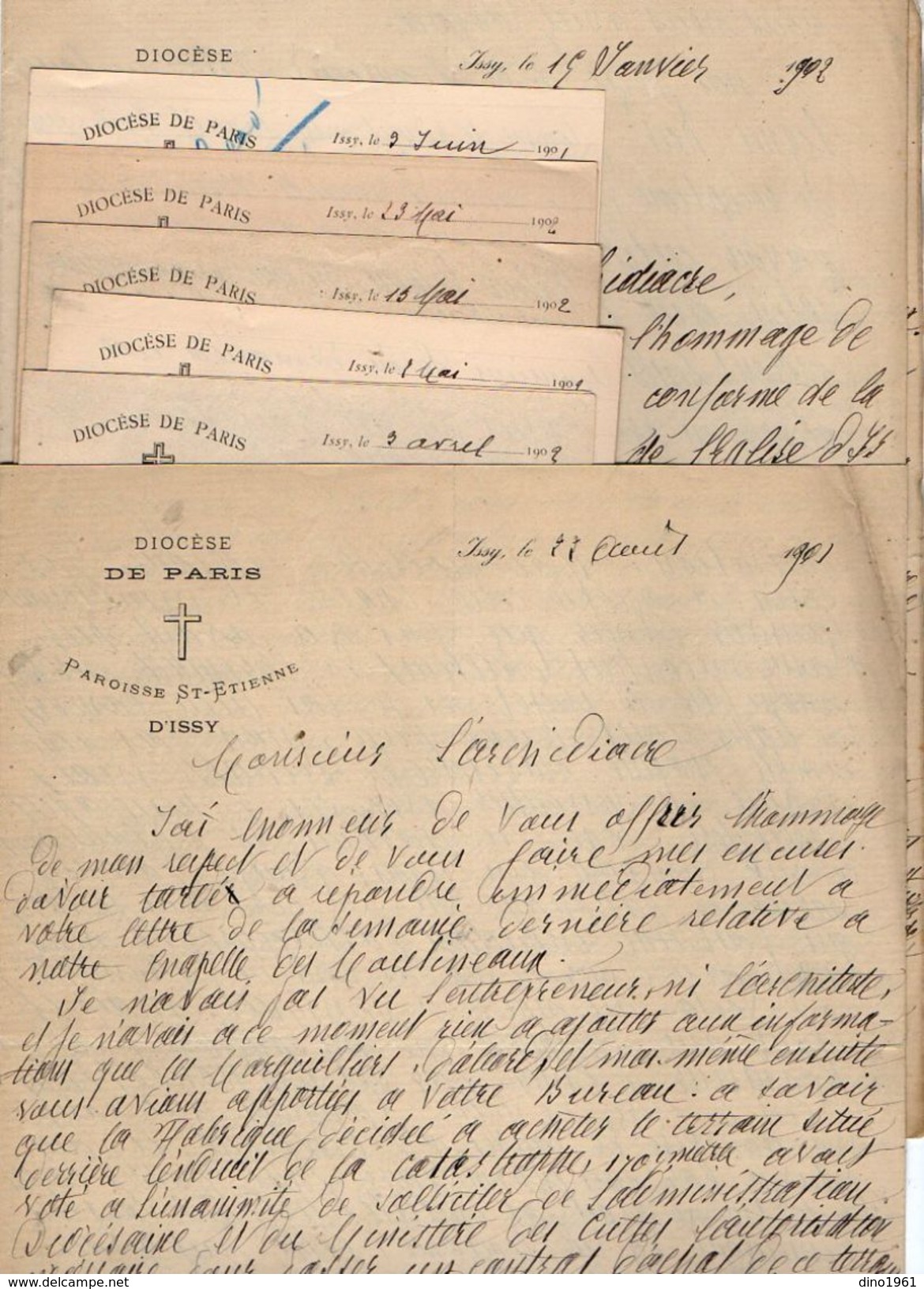 VP10.711 - Lot De 7 Lettres De Mr Le Curé VIOLAINE Au Sujet De La Construction De La Nouvelle Chapelle D'ISSY - Religion & Esotérisme