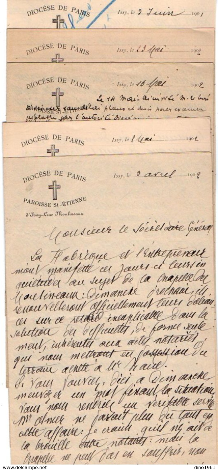 VP10.711 - Lot de 7 Lettres de Mr le Curé VIOLAINE au sujet de la construction de la Nouvelle Chapelle d'ISSY