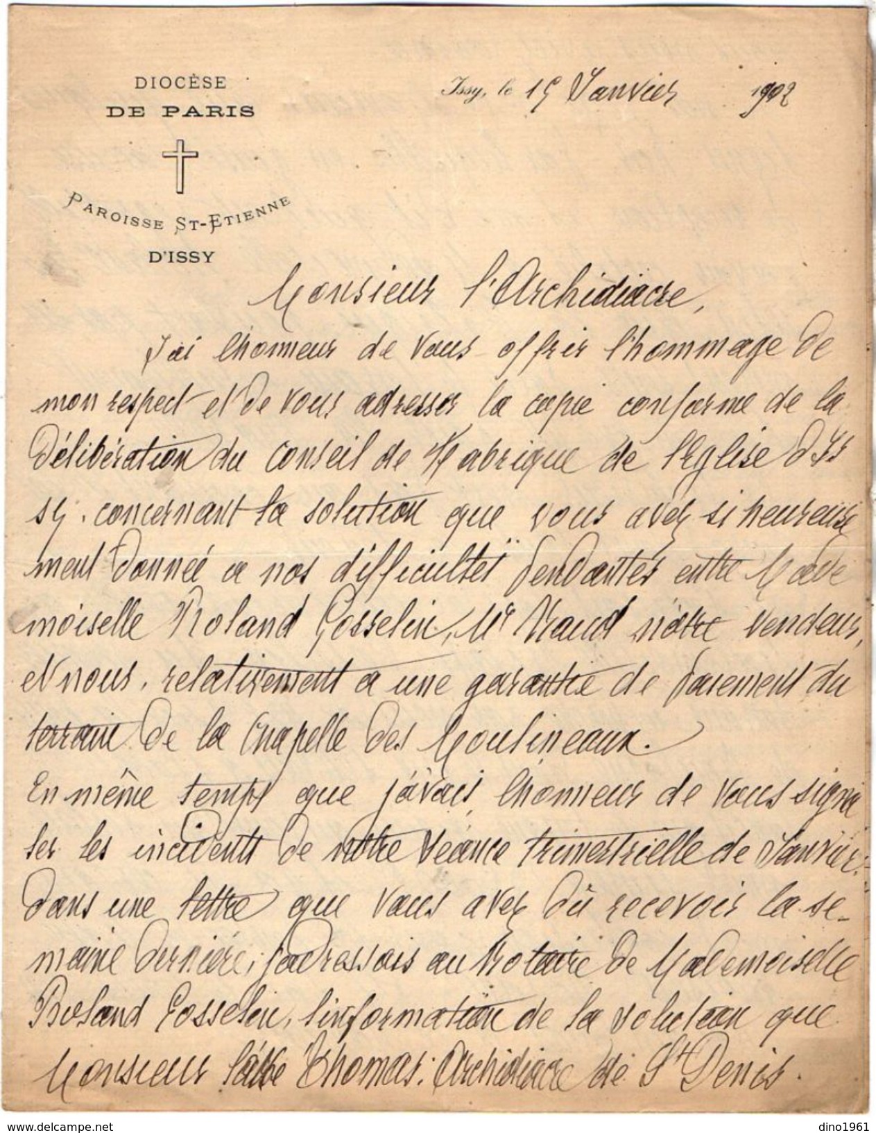 VP10.711 - Lot de 7 Lettres de Mr le Curé VIOLAINE au sujet de la construction de la Nouvelle Chapelle d'ISSY