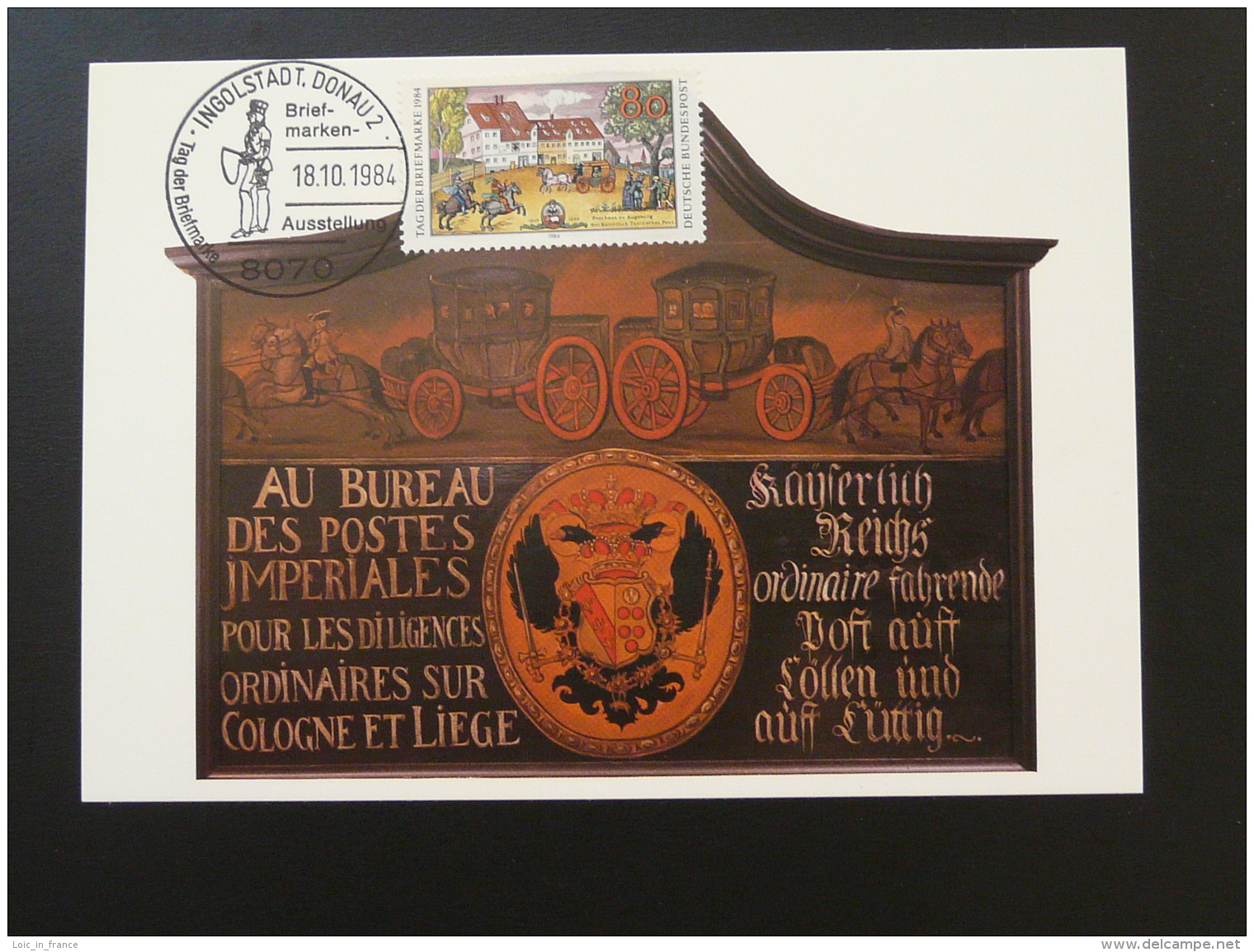 401-03 Diligence Mail Coach Tag Der Briefmarke Postal History Postmuseum Karte Carte Maximum Card Ingolstadt 1984 - Postkoetsen