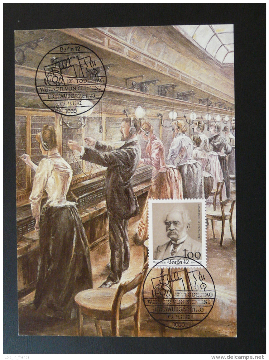 802-07 Telephone Werner Von Siemens Postal History Postmuseum Karte Carte Maximum Card Berlin 1992 - Other & Unclassified