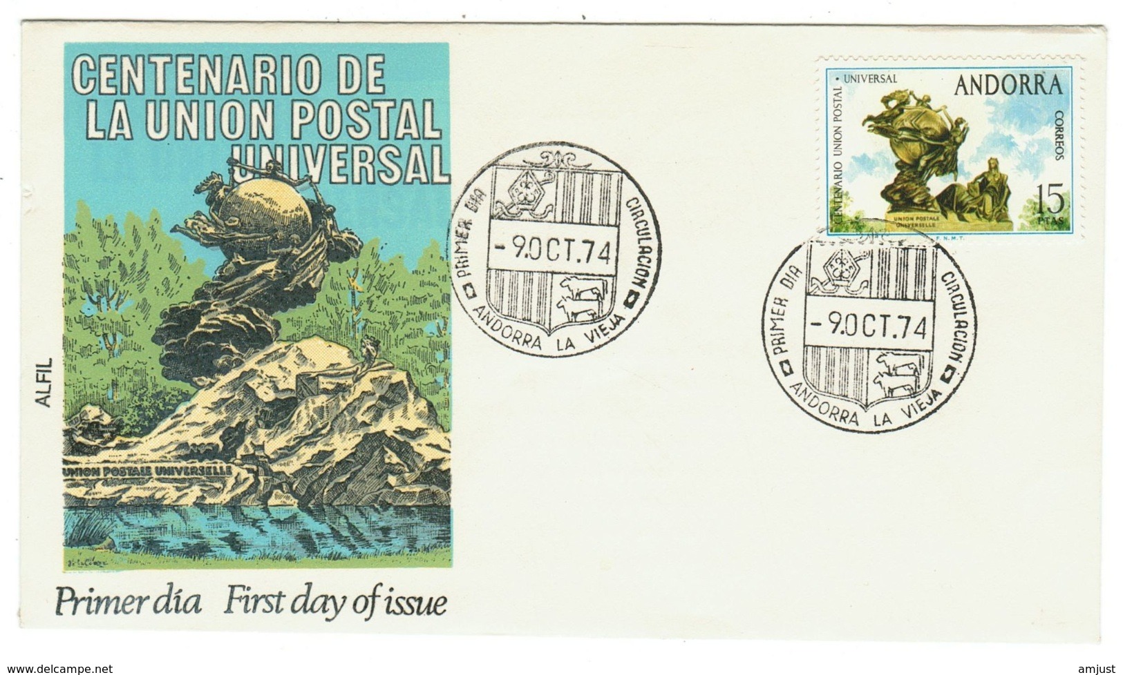 Andorra // FDC // 1974 //  Centenaire De L'UPU - Lettres & Documents