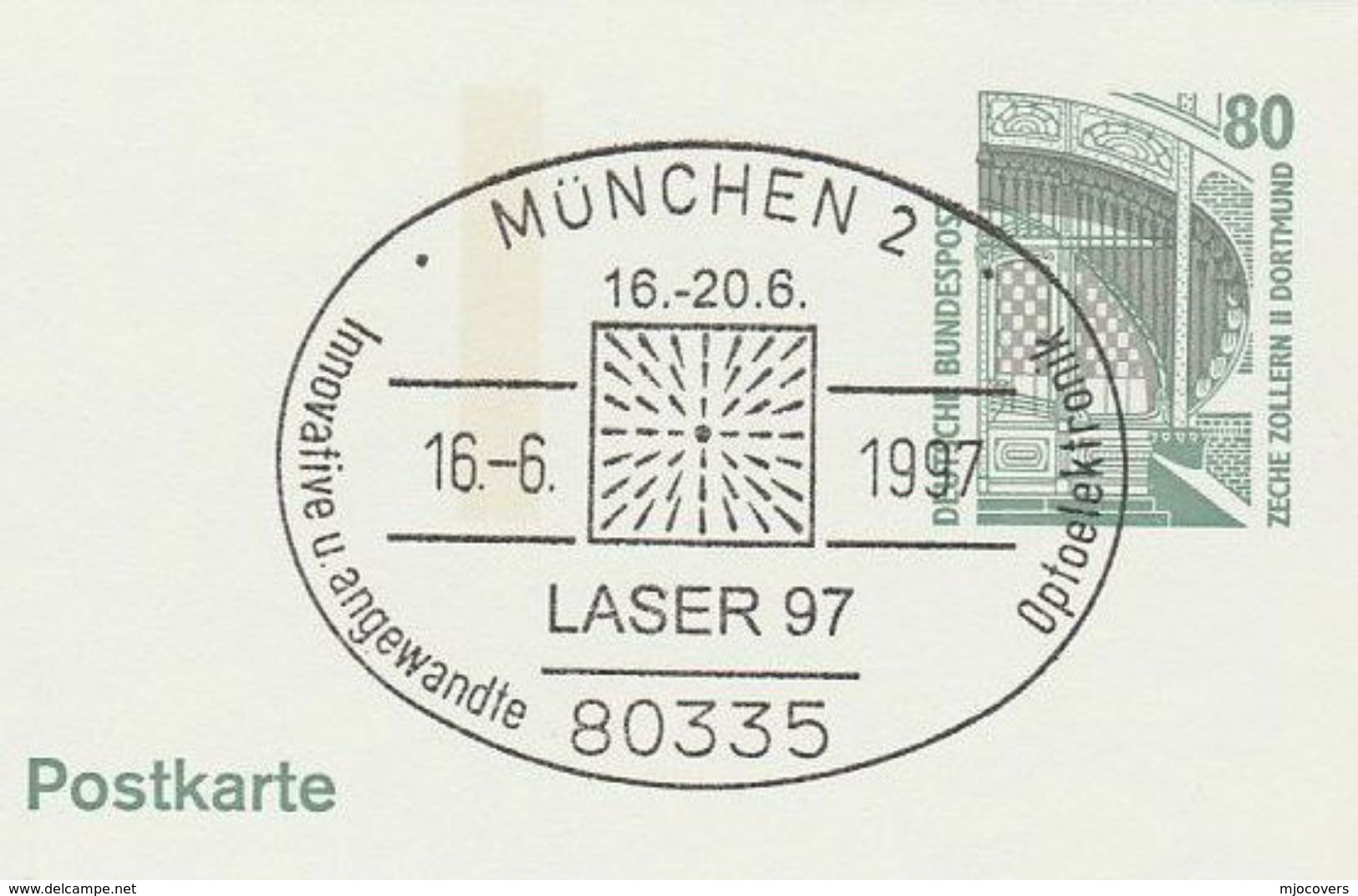 1997 GERMANY COVER EVENT Pmk LASER 97 APPLIED OPTOELECTRONICS Postal Stationery Card Stamps Physics - Physik