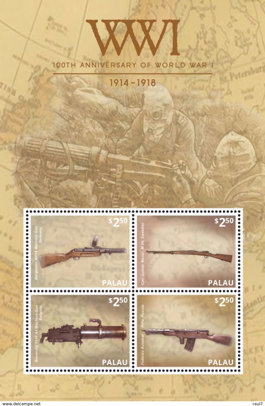 PALAU 2014 - Cent 1ère Guerre Mondiale, Armement - BF 4 Val Neufs // Mnh WW1 - Guerre Mondiale (Première)