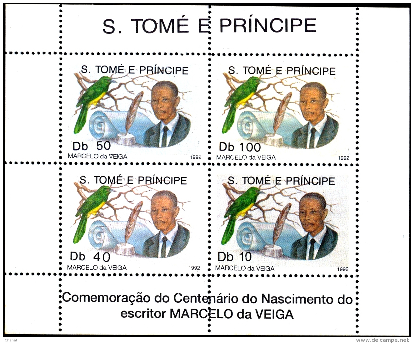BIRDS-AFRICAN EMERALD CUCKOO- MARCELO DA VEIGA SHEET-SAO TOME E PRINCIPE-1992-MNH-D1-64 - Cuco, Cuclillos