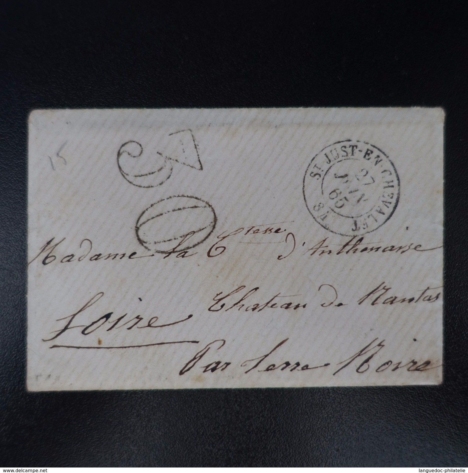 1865 PETITE LETTRE AVEC TEXTE COVER CAD ST JUST EN CHEVALET TAXE 30 - Autres & Non Classés