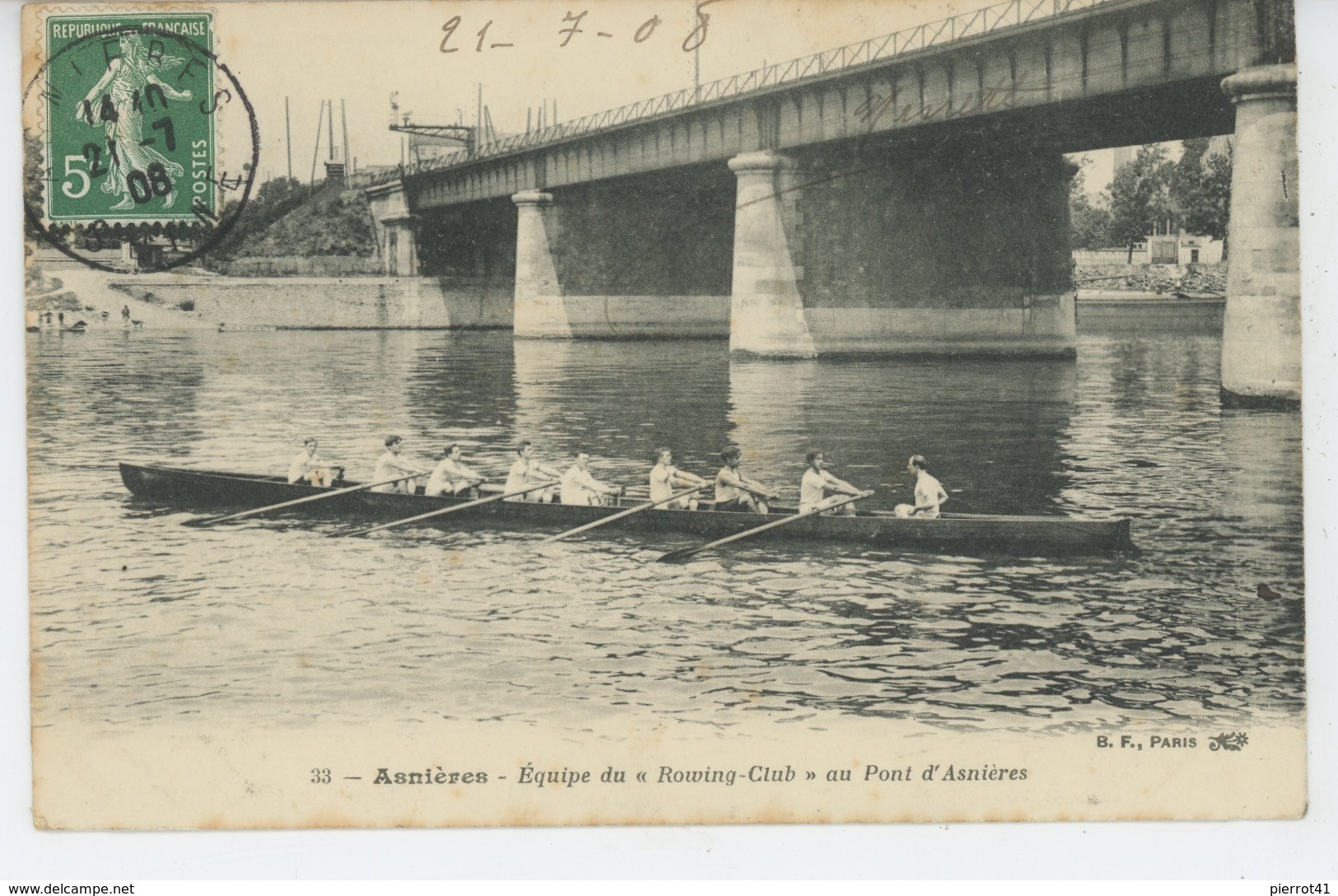 SPORTS - AVIRON - ASNIERES - Equipe Du "ROWING CLUB" Au Pont D'Asnières - Aviron