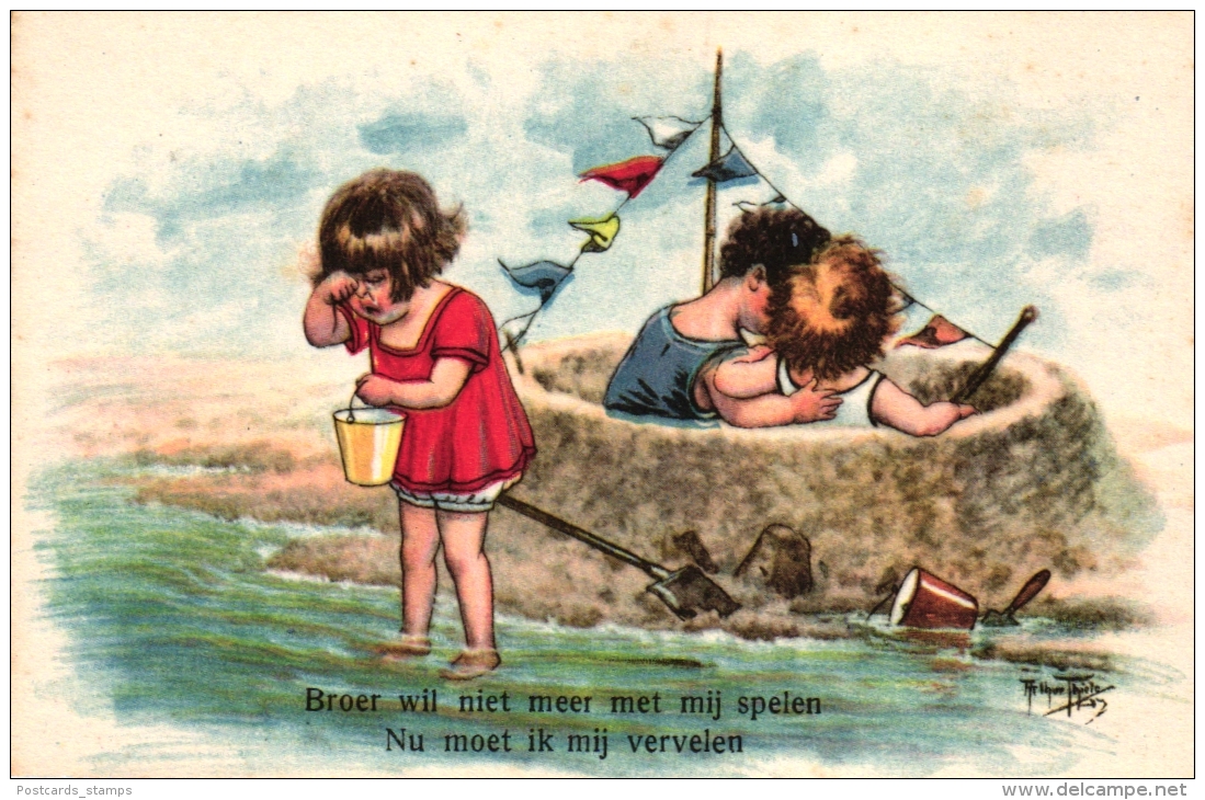 Sandburg Am Meer, Weinendes Mädchen, Liebespaar, Sign. Arthur Thiele, Um 1910 - Thiele, Arthur
