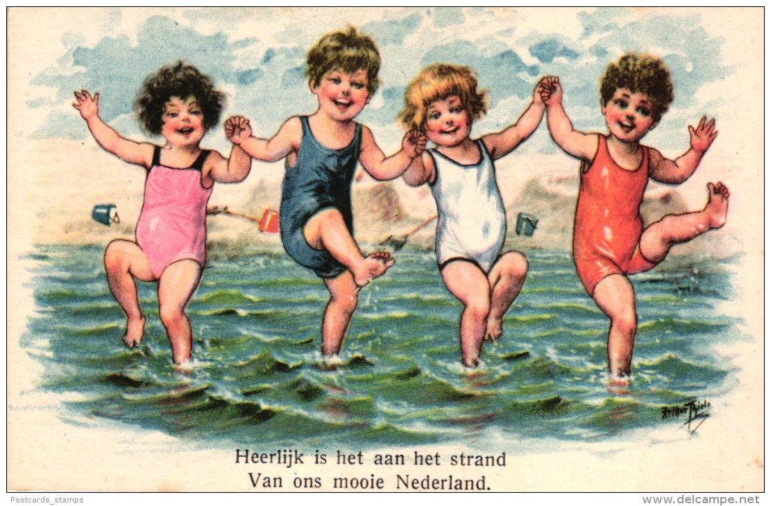 Meer, Badende Und Spielende Kinder, Sign. Arthur Thiele, Um 1910 - Thiele, Arthur