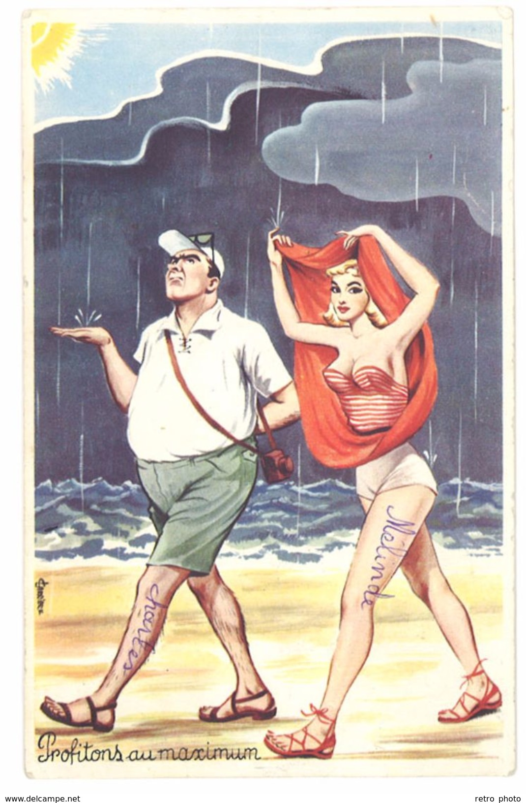 Cpsm Signée Carrière - Profitons Au Maximum ... ( Pluis, Orage, Pin-up ) - Carrière, Louis