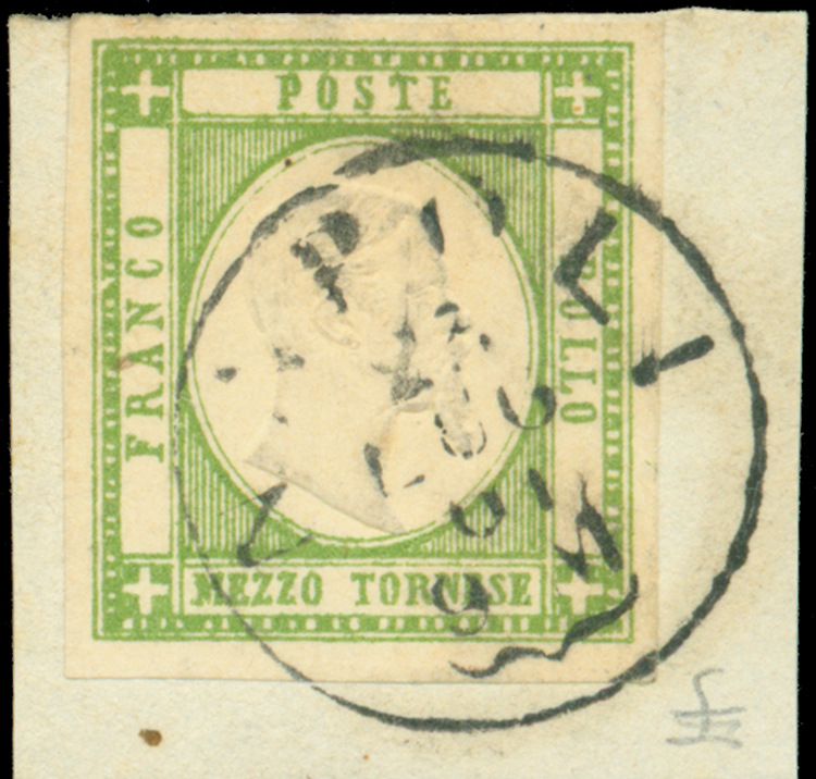 Verde Oliva, 1/2 T.(17b) Su Frammento Con Annullo Napoli 23.7.1861, Sorani E Cert.E.D. - Otros & Sin Clasificación