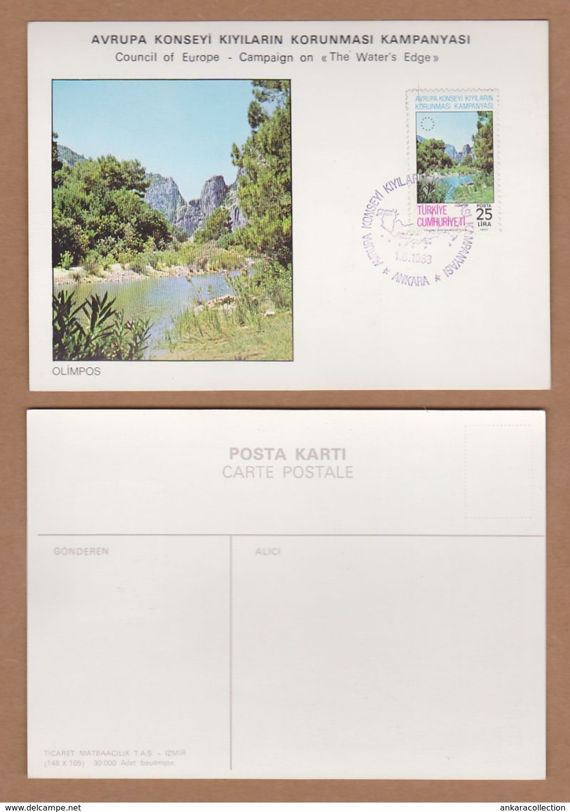 AC- TURKEY POSTAL STATIONARY - COUNCIL OF EUROPE CAMPAIGN ON THE WATER'S EDGE. OLUDENIZ, OLIMPOS, KEKOVA ANKARA, 1983 - Postal Stationery