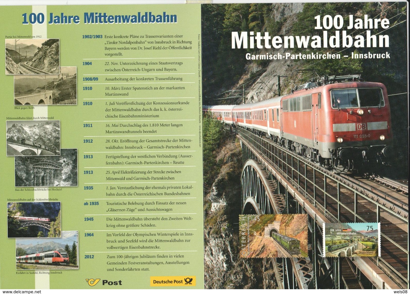 Österreich/BRD 2012: Gemeinsames Jubiläum ET.Faltkarte  " Mittenwaldbahn" - Gebraucht