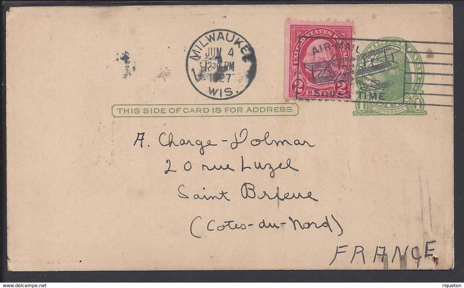 ETATS-UNIS - 1927 - Correspondance De Milwaukee Pour St Brieuc (FR) Sur Carte Radio Amateur - B/TB - - 1921-40