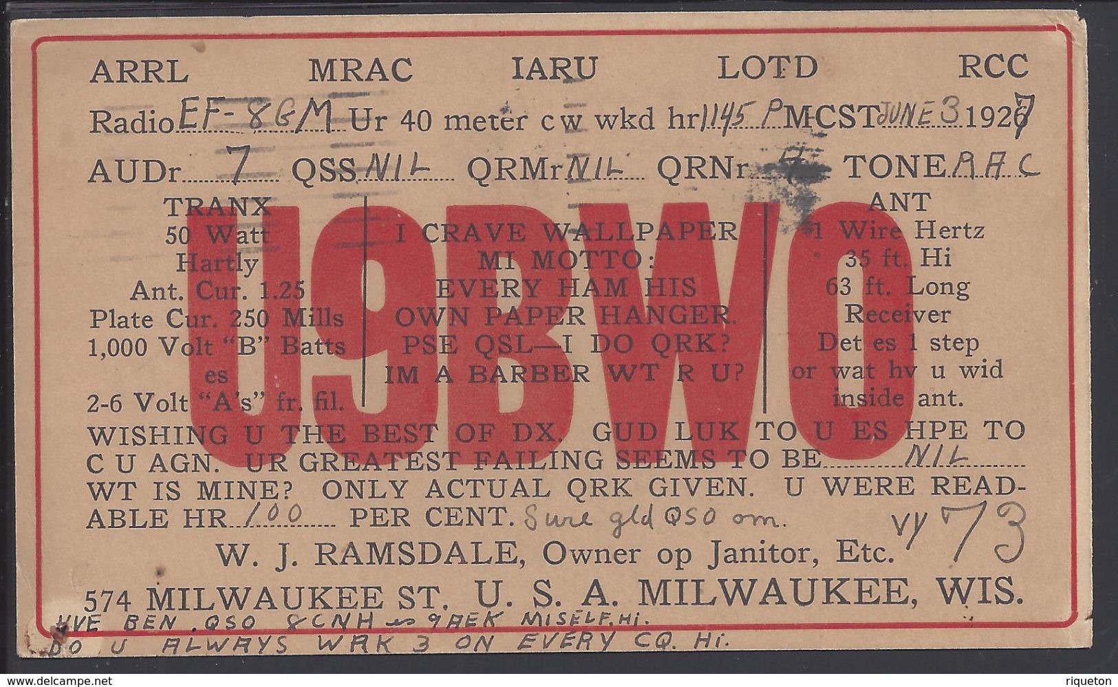 ETATS-UNIS - 1927 - Correspondance De Milwaukee Pour St Brieuc (FR) Sur Carte Radio Amateur - B/TB - - 1921-40