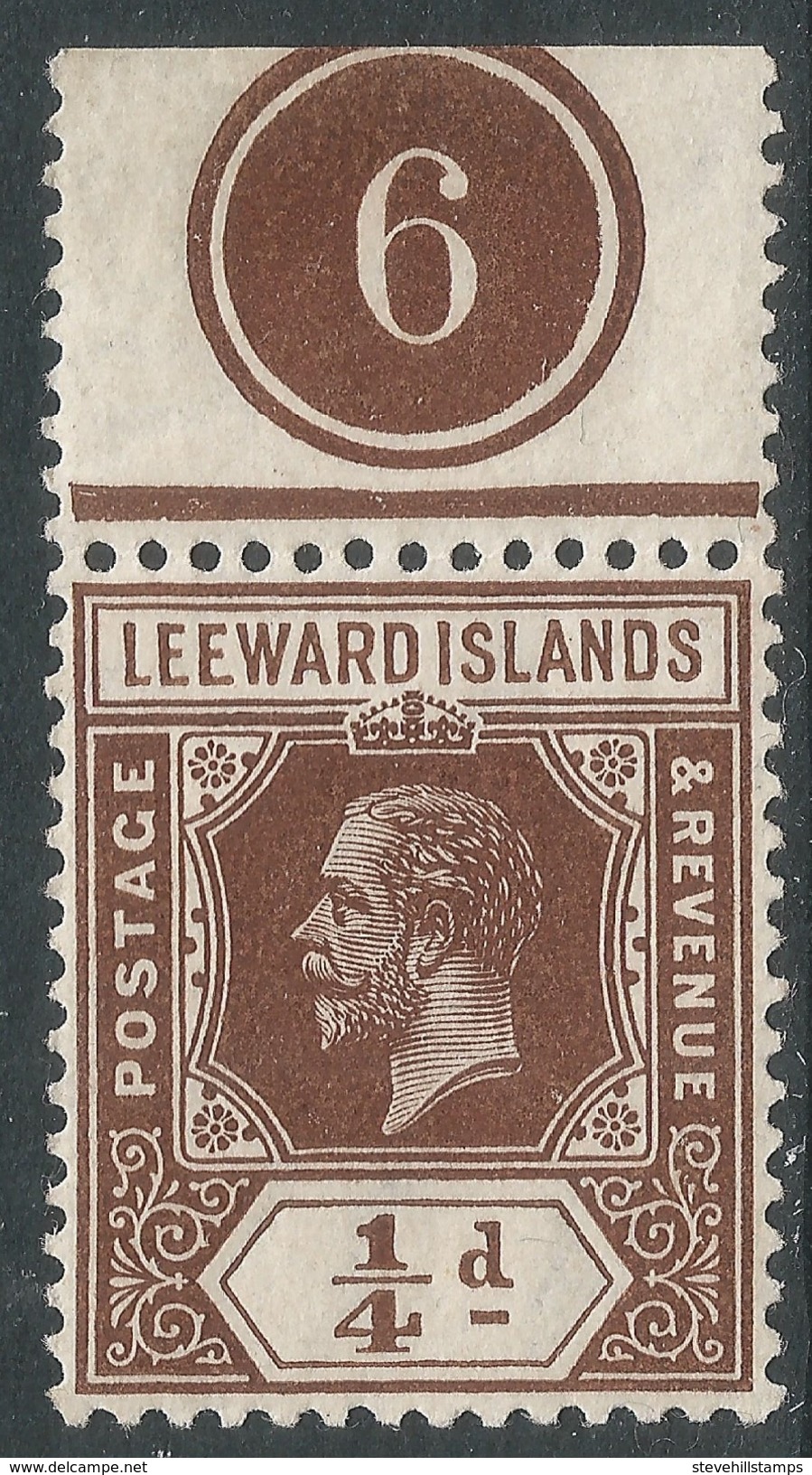 Leeward Islands. 1912-22 KGV. ¼d MH. Mult Crown CA W/M SG 46 - Leeward  Islands