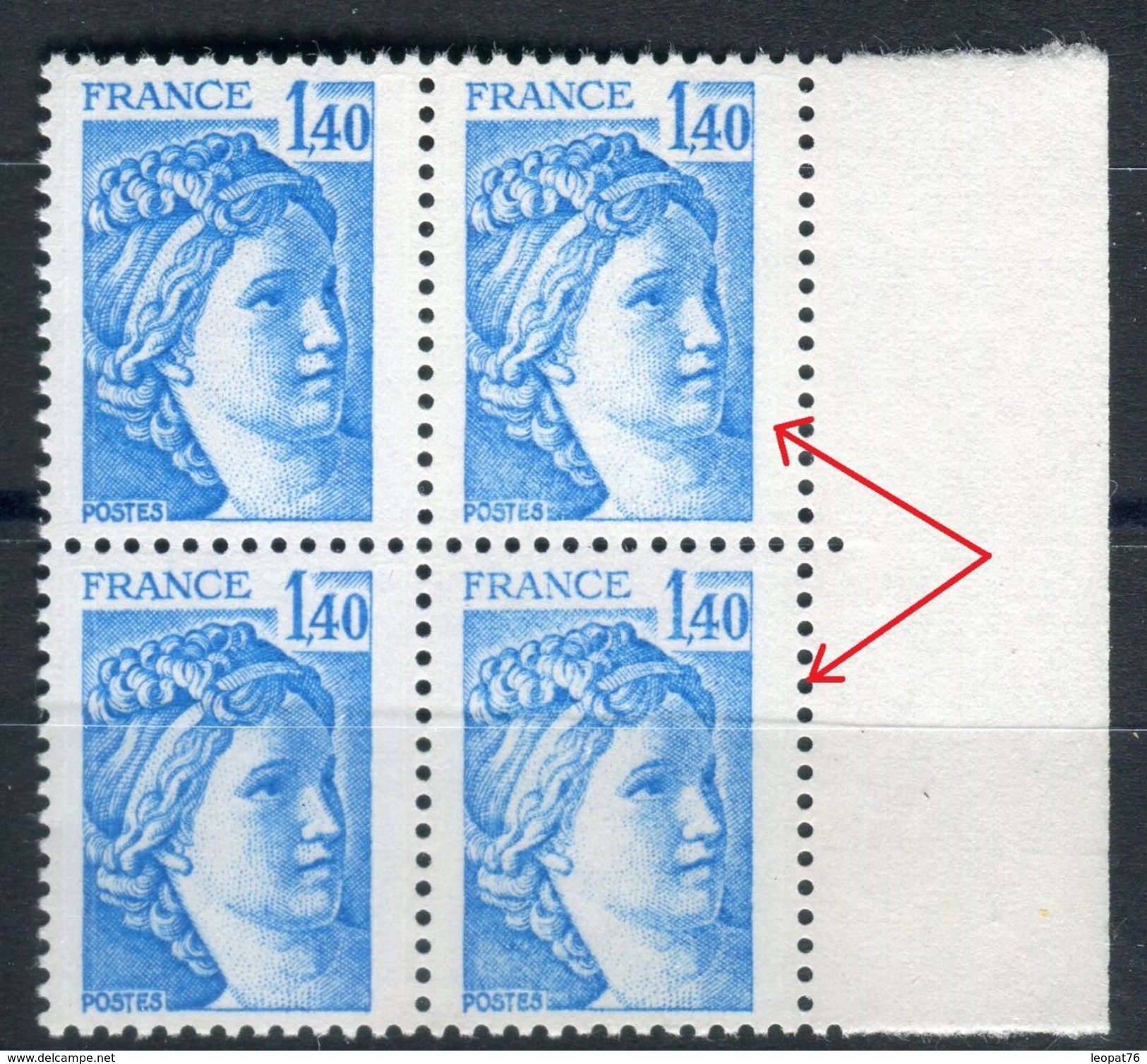 France - N° Yvert  / Maury 1975 Variété 2 Bleu Extra Pâle Dans Un Bloc De 4 , Neufs Luxe - Ref V 120 - Neufs