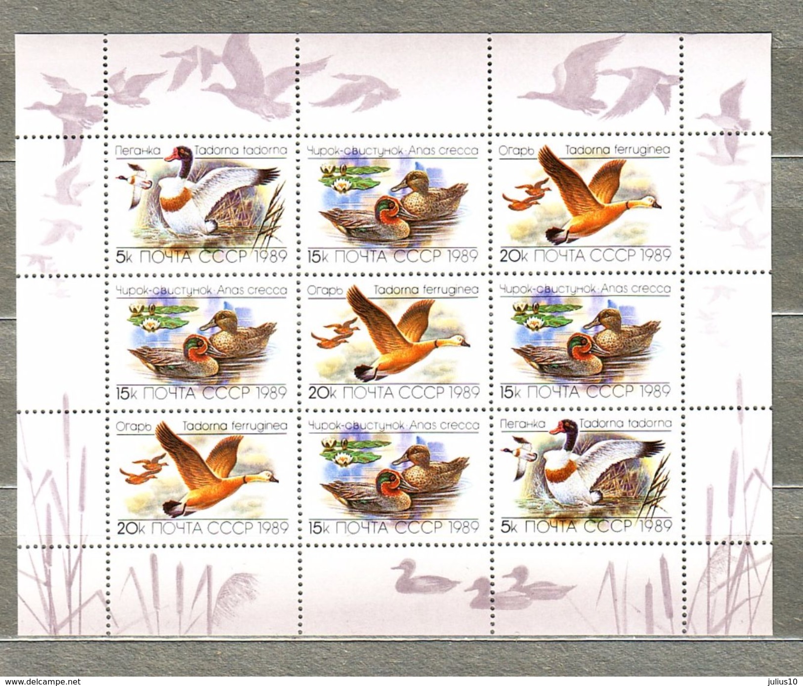 RUSSIA USSR 1989 Birds Ducks Miniature Sheet Michel 5965-67 #6178 - Canards