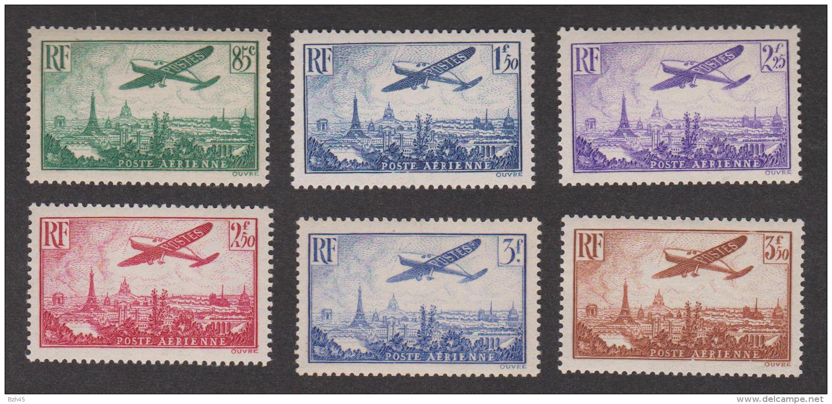 P A N° 8 à 13 ** Série Compléte Avion Survolant Paris   YT  300 &euro; - 1927-1959 Neufs