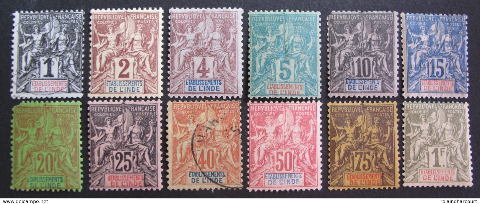 LOT R3586/950 - 1892 - COLONIES FR. - INDE - N°1 à 13  NEUFS*/&#x2609;(2 Timbres Défectueux Non Comptés) - Cote : 76,20 - Unused Stamps