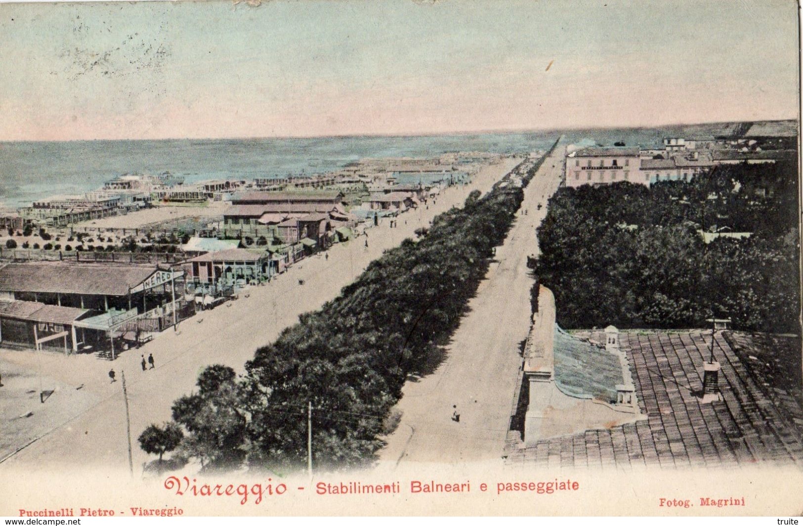 VIAREGGIO STABILIMENTI BALNEARI E PASSEGGIATE (CARTE PRECURSEUR ET COLORISEE ) - Viareggio