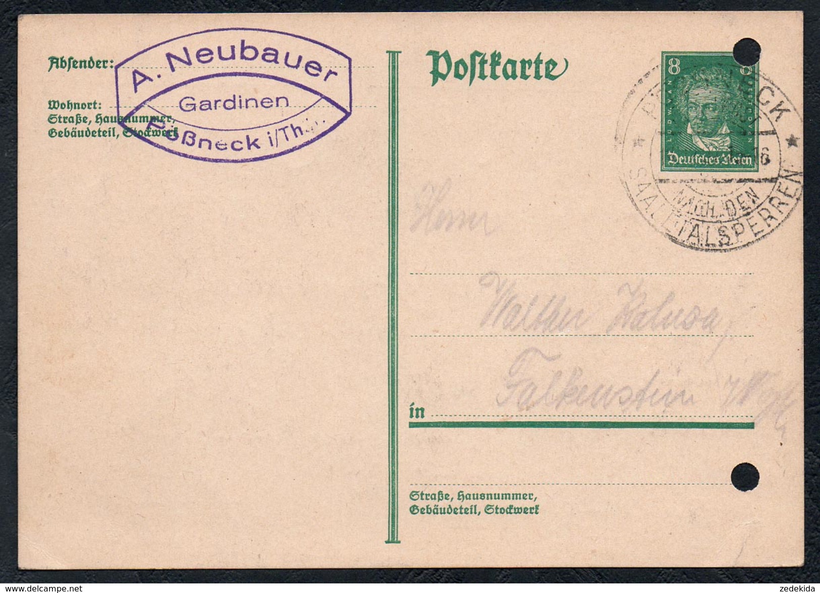 A6235 - Alte Postkarte - Bedarfspost - Pössneck - Pößneck - A. Neubauer Gardinen Nach Falkenstein 1927 - Pössneck