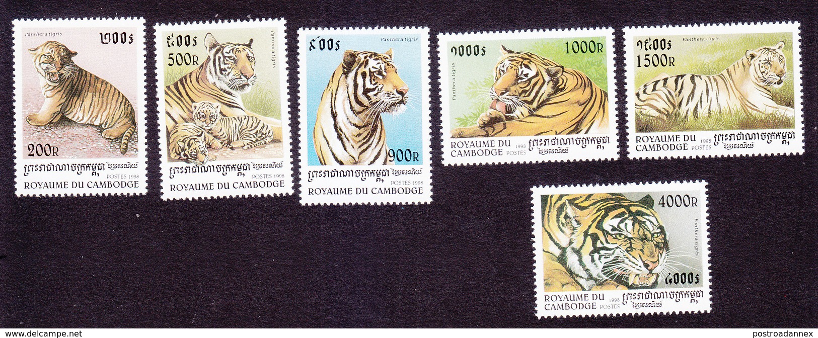 Cambodia, Scott #1693-1698, Mint Hinged, New Years, Year Of The Tiger, Issued 1998 - Cambodia