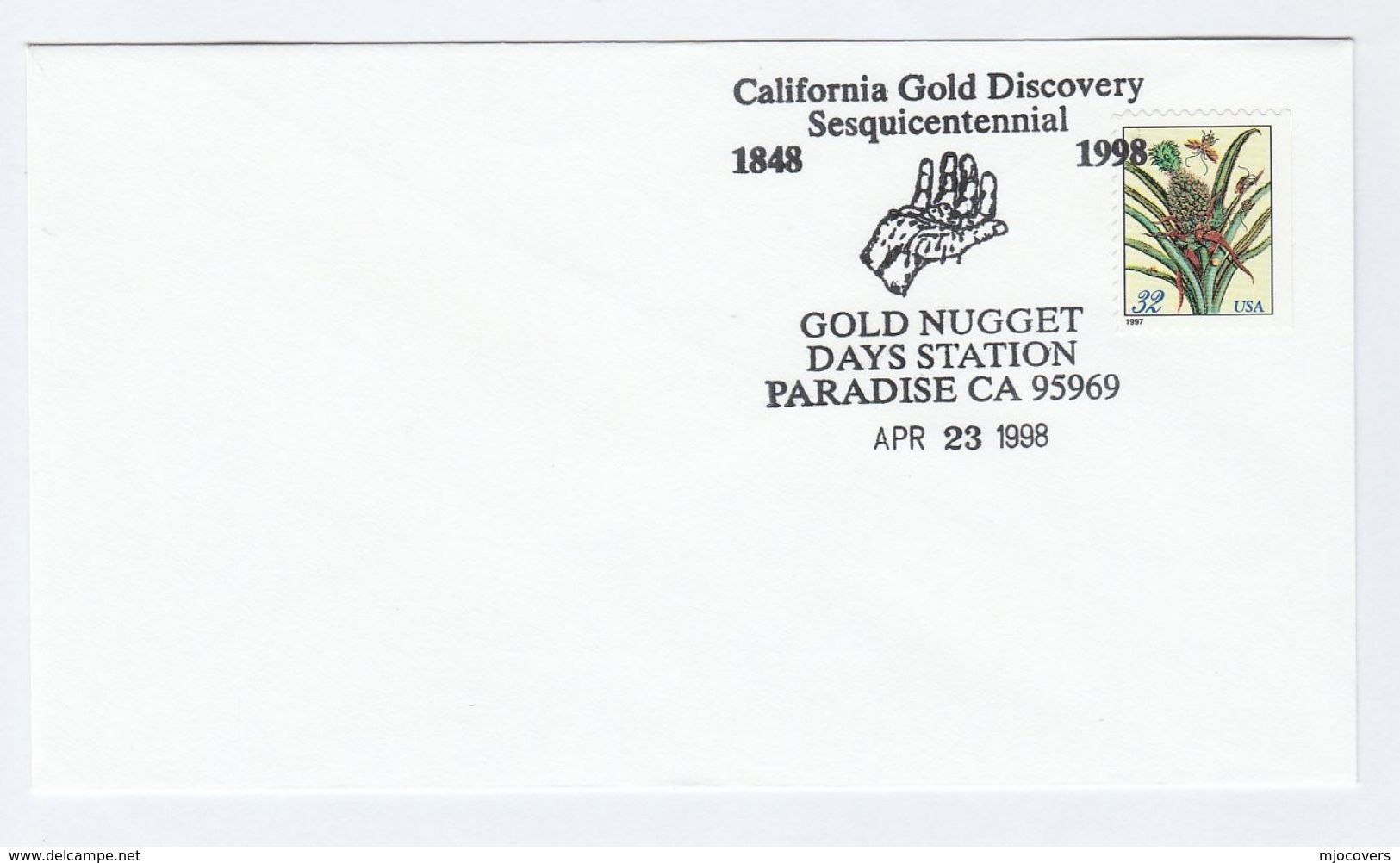 1998 Paradise GOLD DISCOVERY SESQUINCENTENNIAL GOLD NUGGET EVENT Cover Usa Stamps Minerals Mining - Minerals