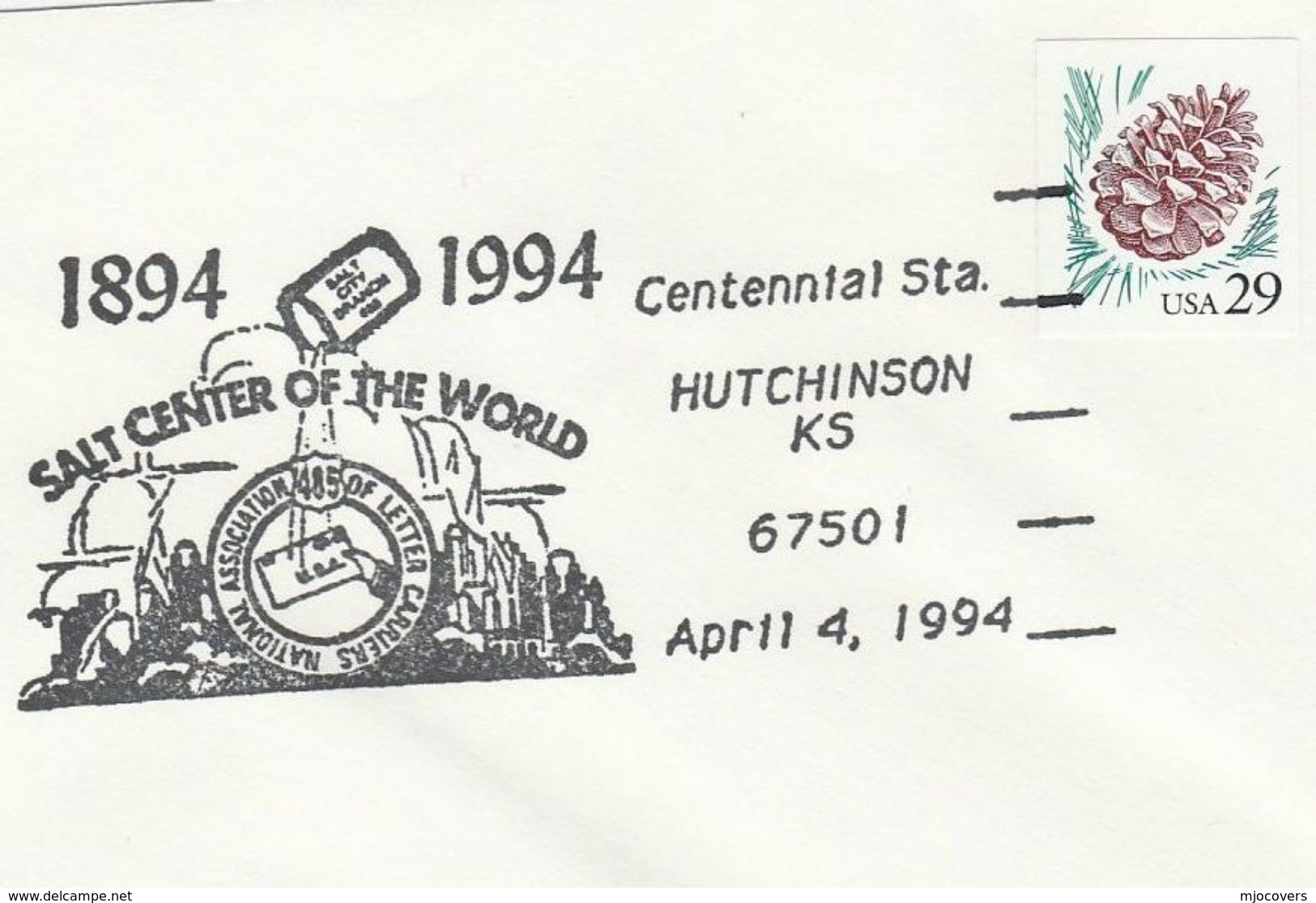 1994 COVER EVENT Pmk SALT, SALT CENTER OF THE WORLD CENTENNIAL  Hutchinson Ks  Usa Stamps Minerals - Minerals