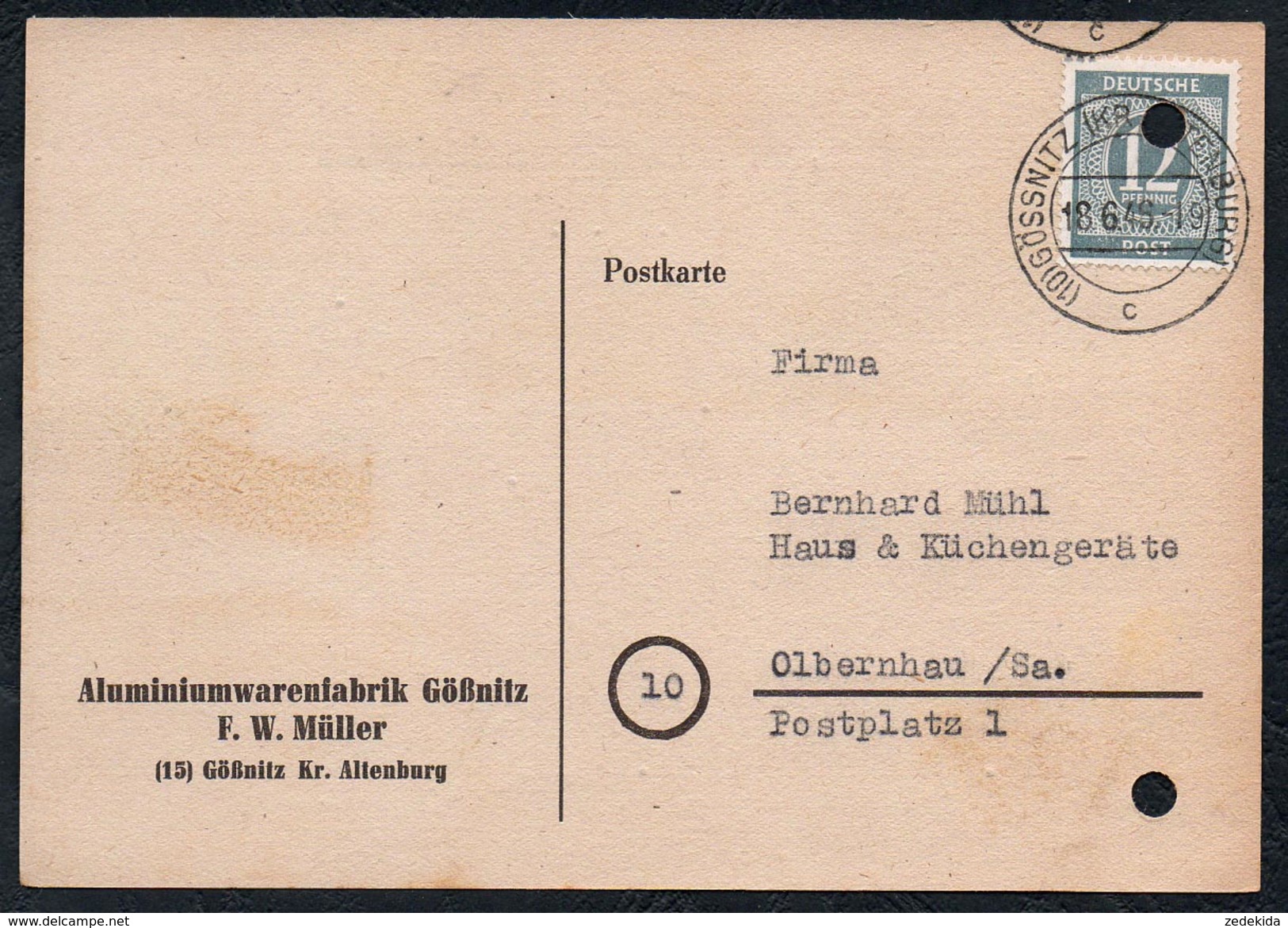 A6254 - Alte Postkarte - Bedarfspost - Gößnitz Kr. Altenburg - F.W. Müller - Aluminiumwarenfabrik 1946 SBZ - Gössnitz