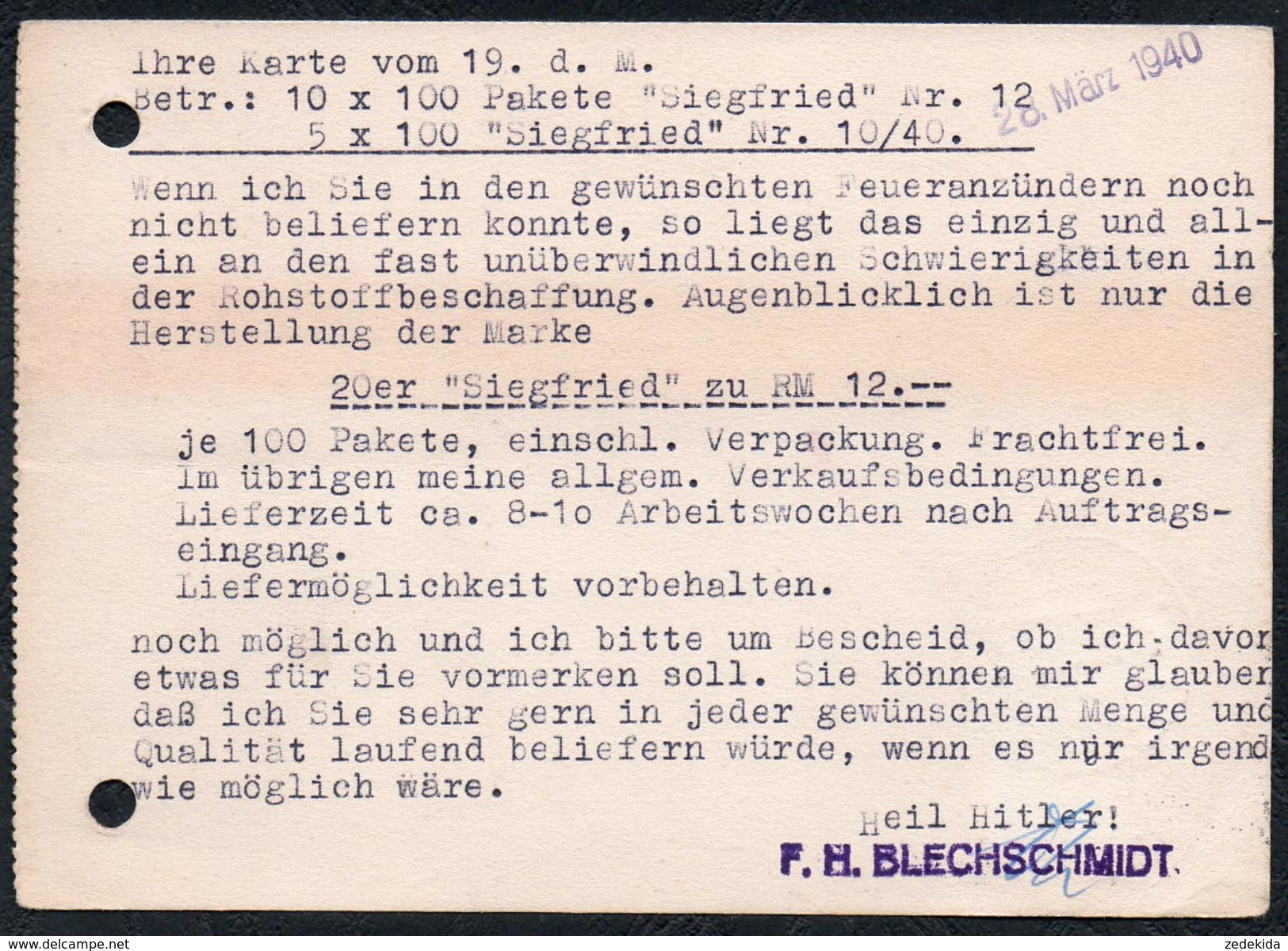 A6256 - Alte Postkarte - Bedarfspost - Gößnitz Kr. Altenburg - F.H. Blechschmidt - Chemische Fabrik Nach Brunndöbra 1940 - Goessnitz