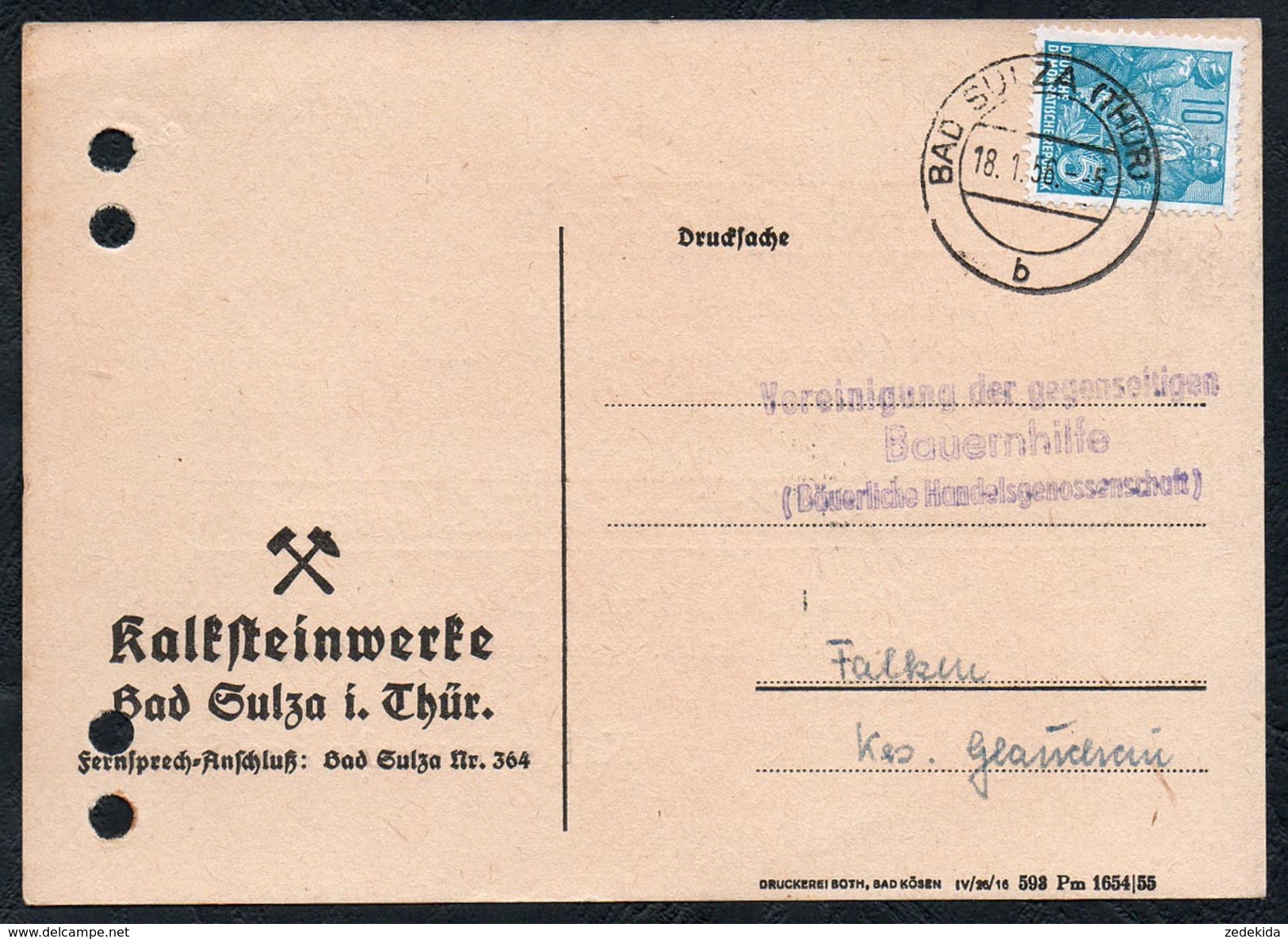 A6271 - Alte Postkarte - Bedarfspost - Bad Sulza - Kalksteinwerke Nach Falken 1956 - Bad Sulza