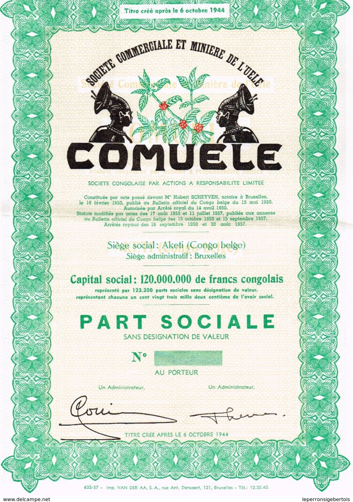 Action Uncirculed - Sté Commerciale Et Minière De L' Uele "COMUELE" - Titre De 1957 - Afrique