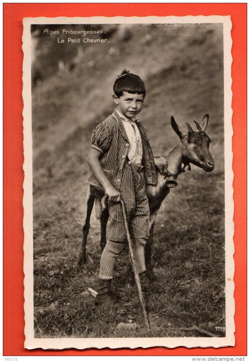 NE-18  Alpes Fribourgeoises, Le Petit Chevrier En Costume D'armailli, Chèvre, Ziege, Gitzi. Cachet Bulle 1938 - Bulle