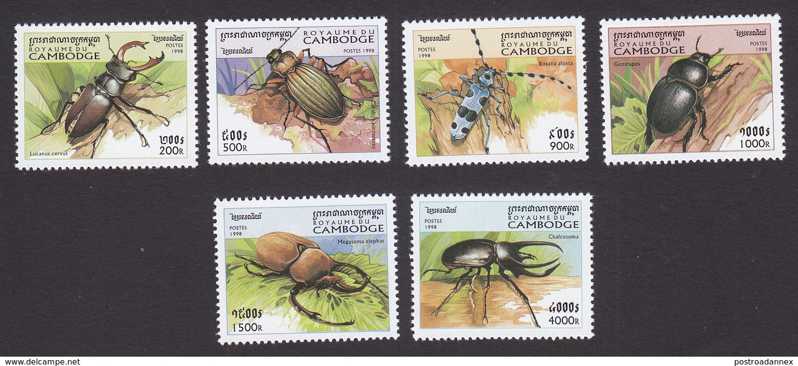 Cambodia, Scott #1741-1746, Mint Hinged, Insects, Issued 1998 - Cambodia