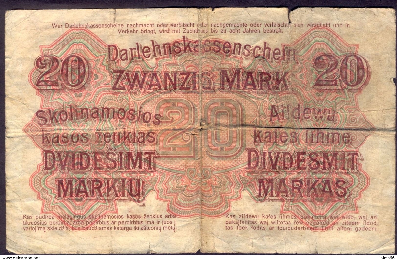 Germany 20 Mark  Kowno (Lithuania) 1918 04 04 VF   # P- R131 - 1° Guerra Mondiale