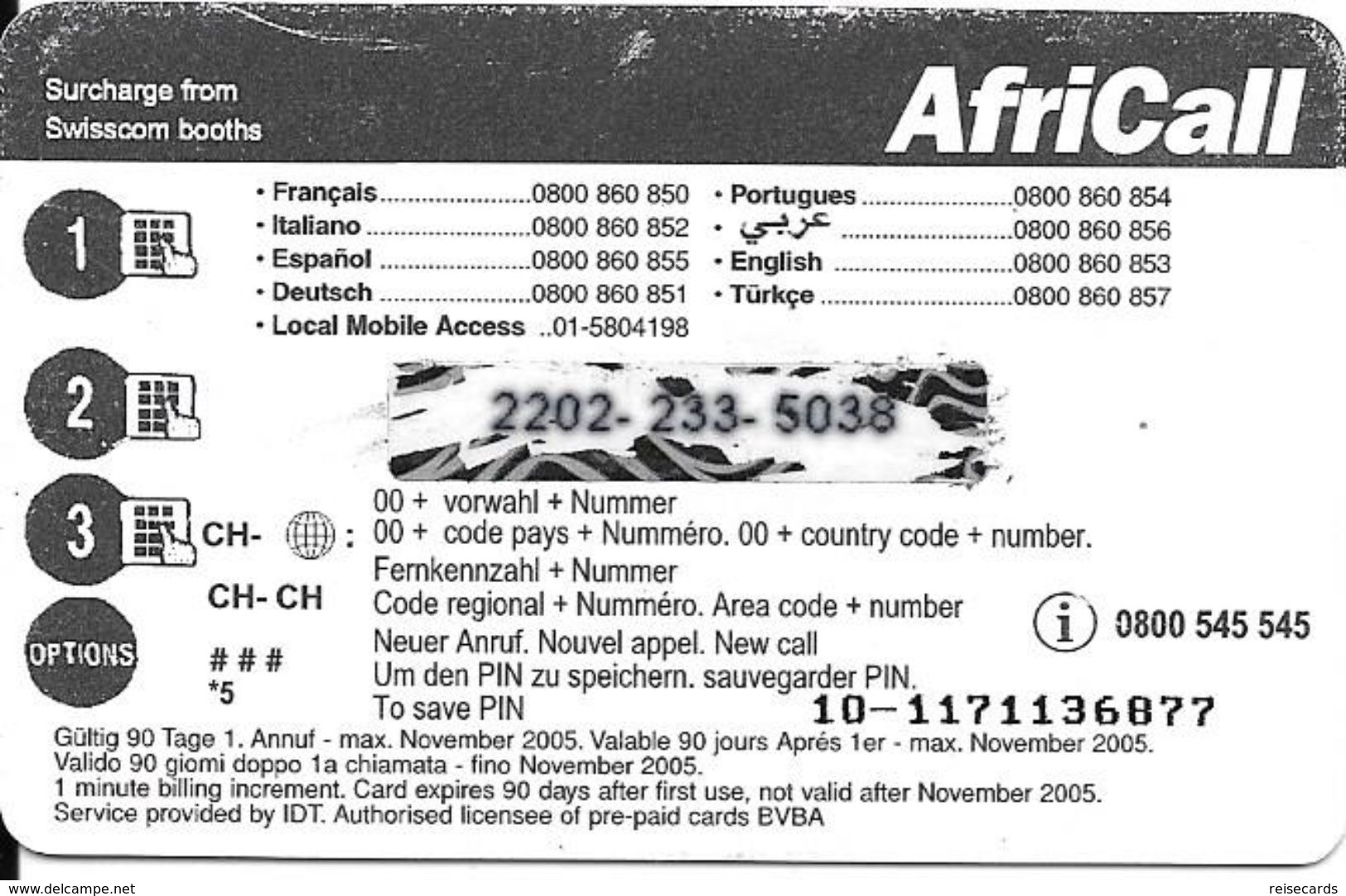 Prepaid: IDT, AfriCall 11.05 - Schweiz