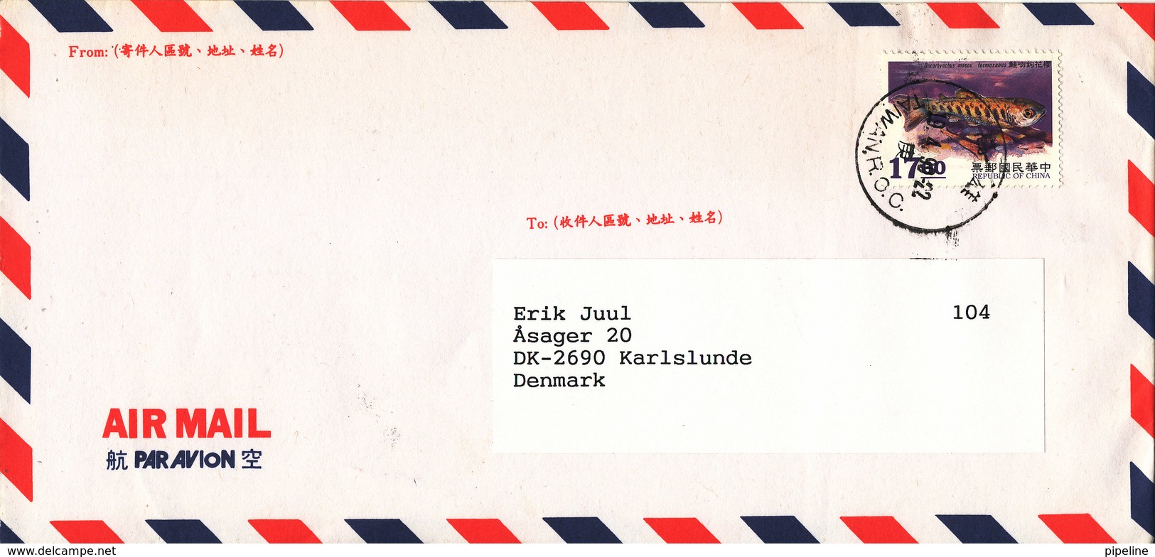 Taiwan Air Mail Cover Sent To Denmark 19-4-1999  Single Franked FISH - Airmail