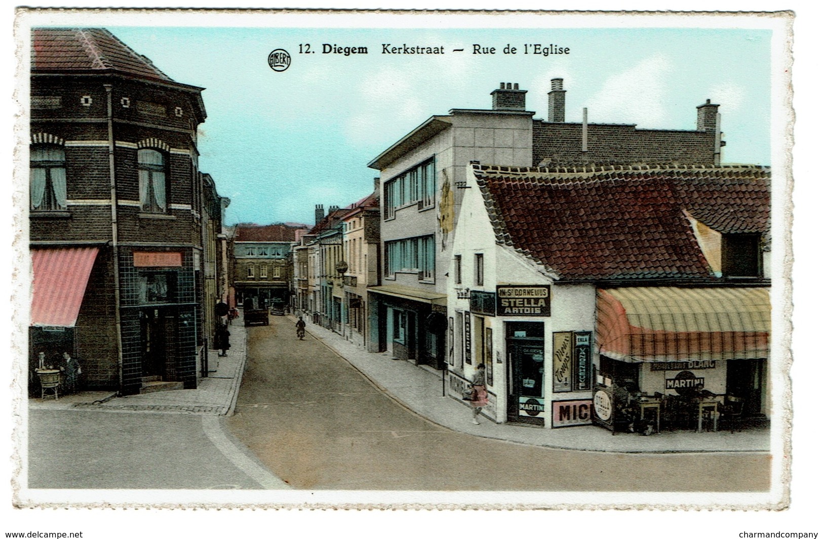 Diegem, Kerkstraat - Rue De L'Eglise, Uitg. J. Delcon-Peeters, Diegem, Café 'In St Cornelius' - 2 Scans - Diegem