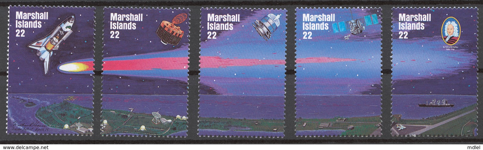 Marshall Islands 1985 Mi# 62-66** SPACE SHUTTLE, ASTRO TELESCOPE, HALLEY'S COMET - Marshall