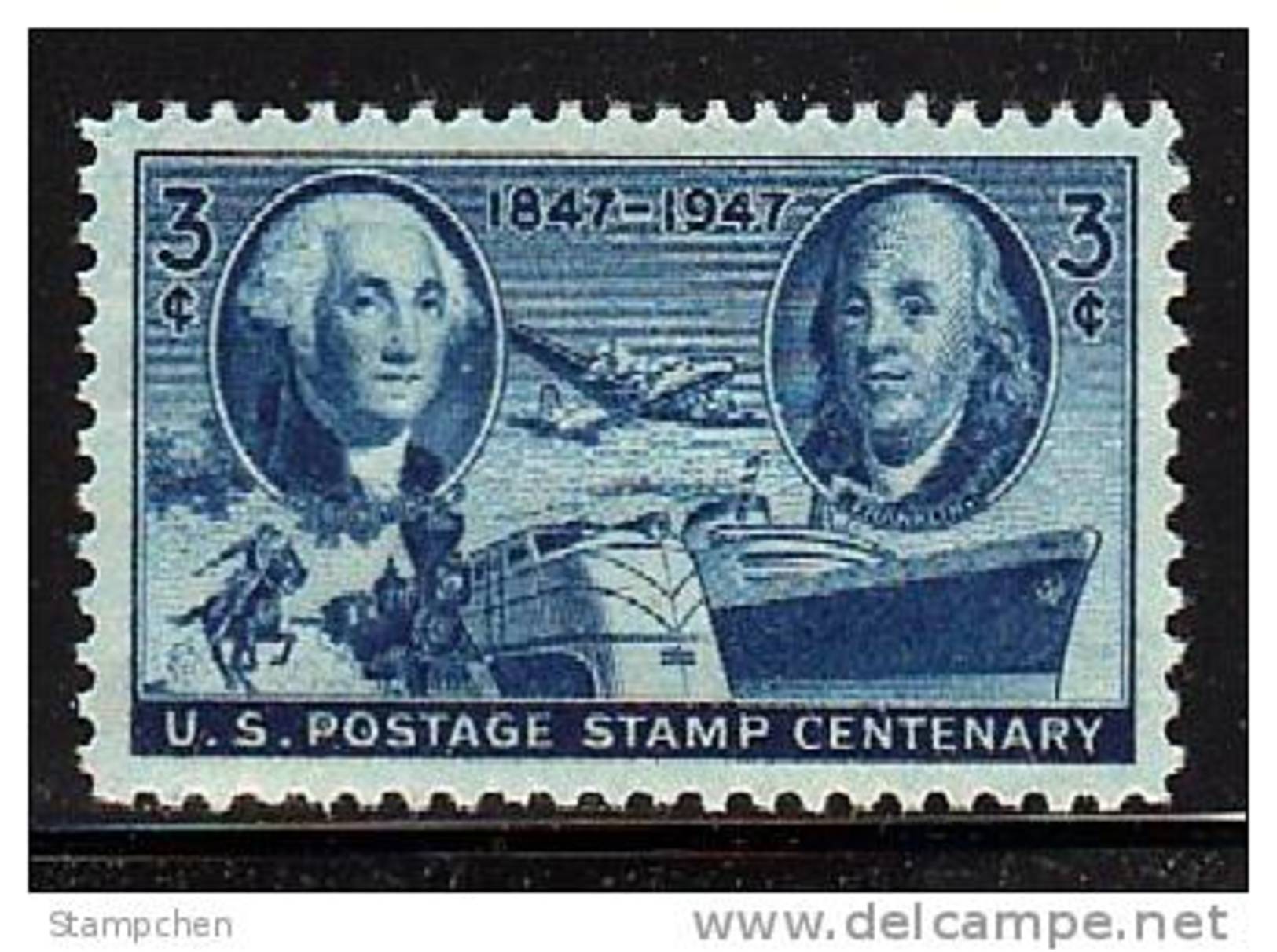 1947 USA 100th Anniv Postage Stamp Sc#947 Plane Ship Horse Train Famous - Nuovi