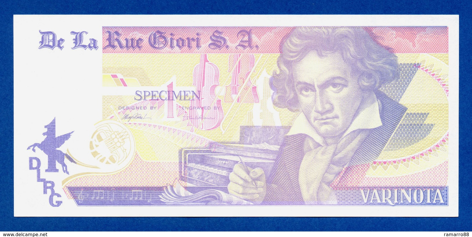 De La Rue Giori S.A. Varinota Beethoven Color Trial #07 - Specimen Test Note Unc - Fiktive & Specimen