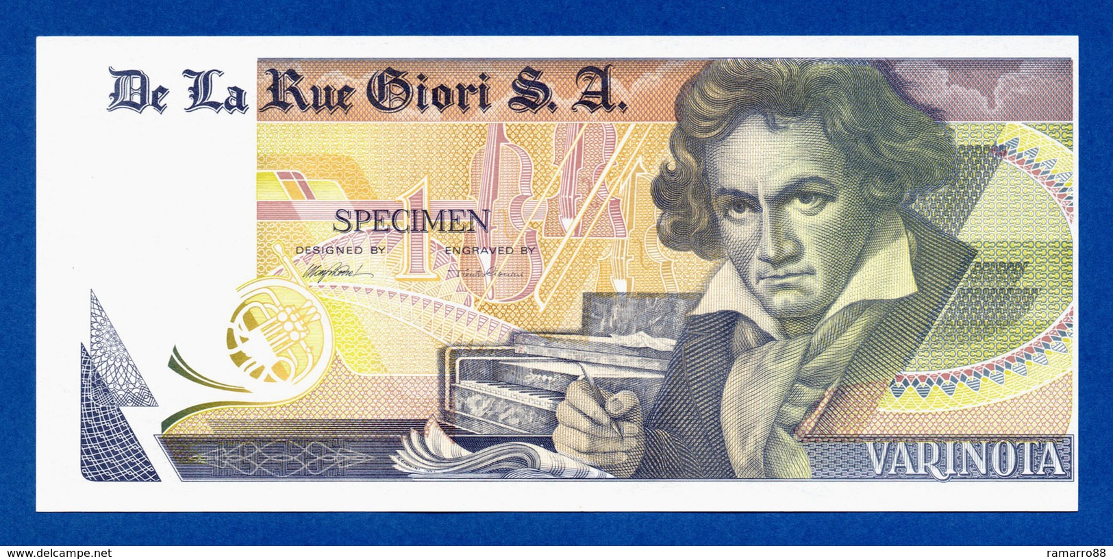 De La Rue Giori S.A. Varinota Beethoven Color Trial #10 - Specimen Test Note Unc - Ficción & Especímenes