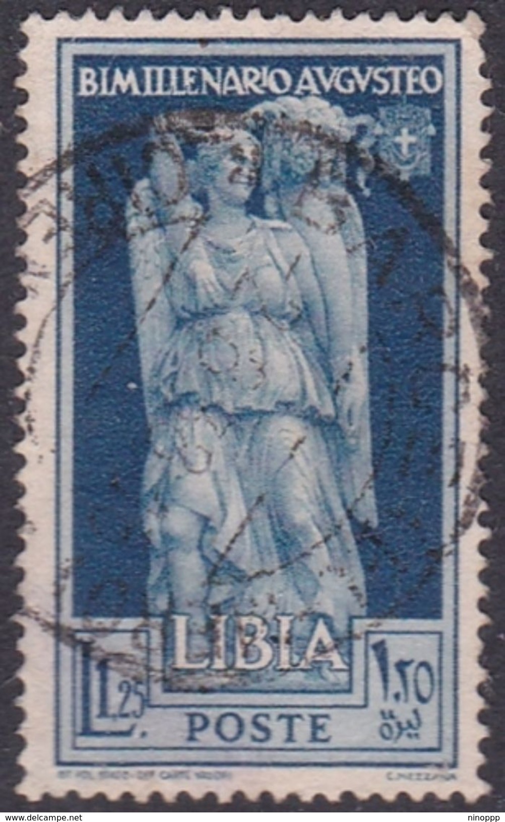 Italy-Colonies And Territories-Libya S 157 1938 Augustus Birth Bimillenary,1.25 Lira Light Blue Used JAin - Libya