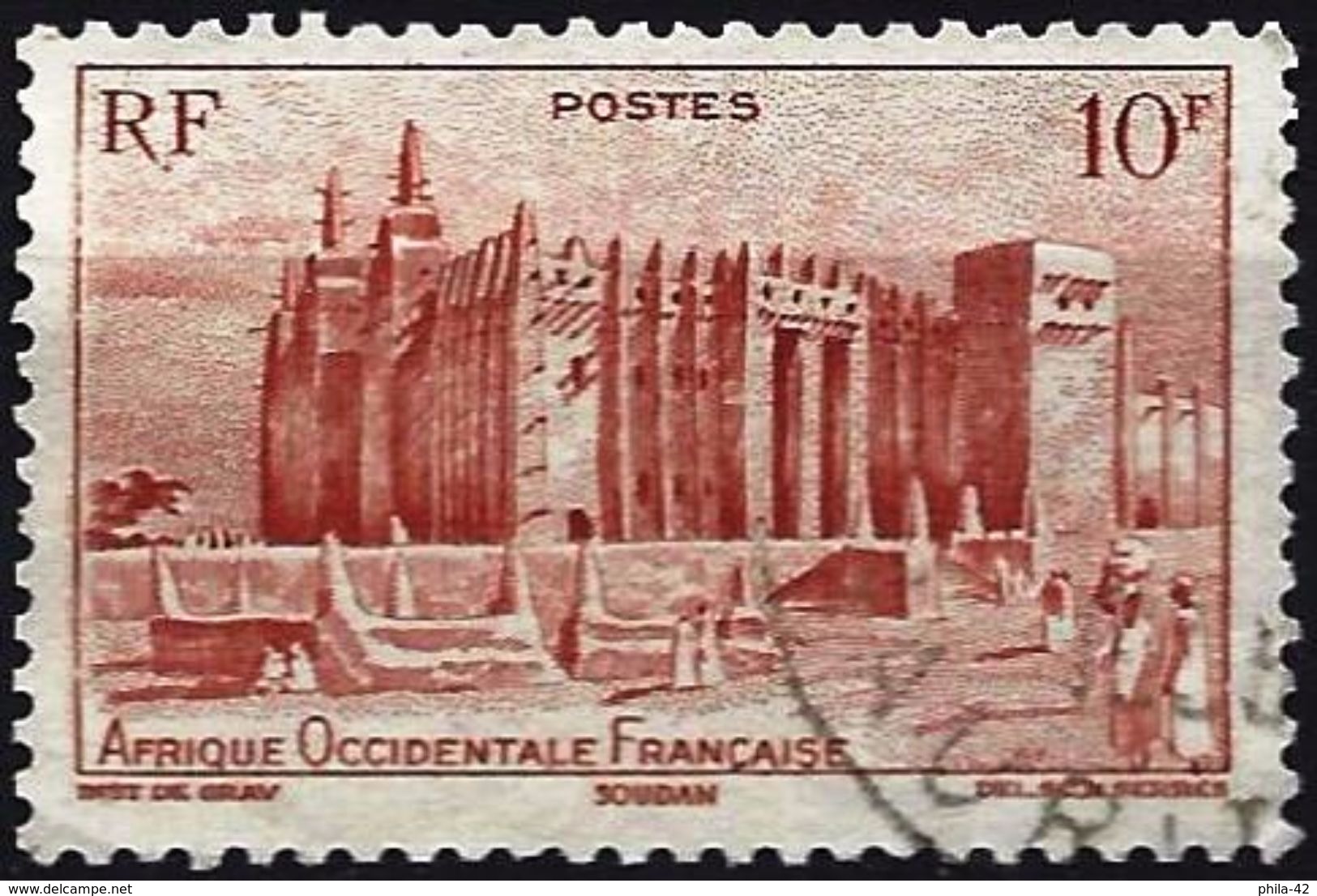 French West Africa 1947 - Djenné Mosque ( Mi 49 - YT 39 ) - Mosques & Synagogues