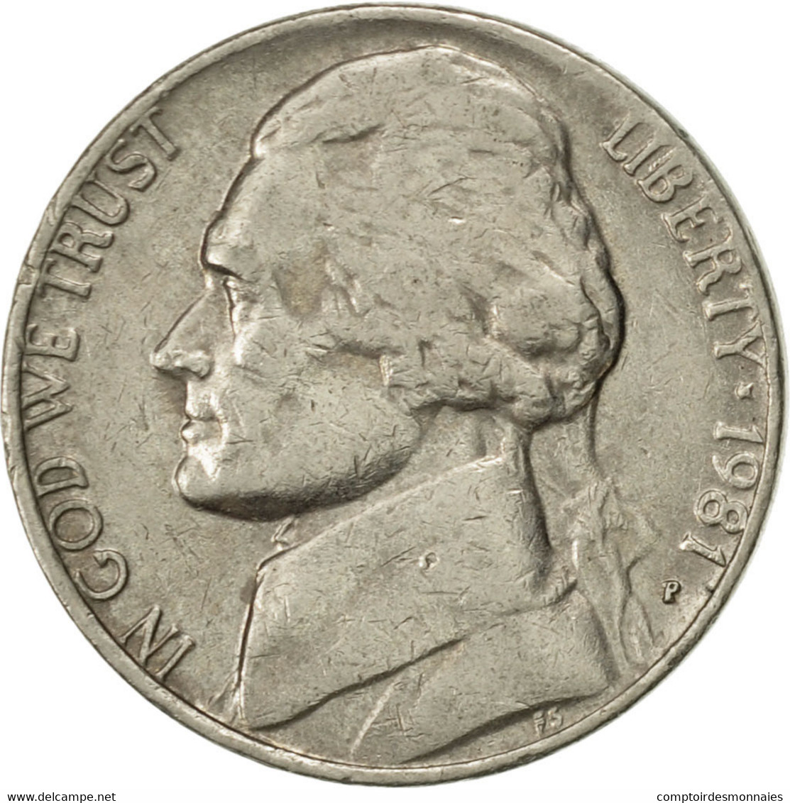 Monnaie, États-Unis, Jefferson Nickel, 5 Cents, 1981, U.S. Mint, Philadelphie - 1938-…: Jefferson