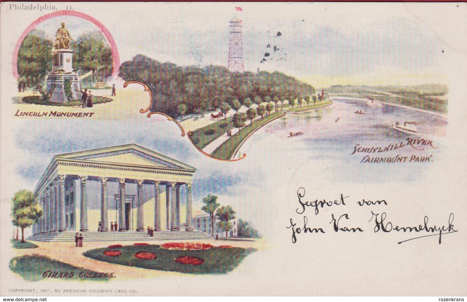 Philadelphia Pennsylvania Very Old Postcard Lincoln Monument Girard College Schuylkill River Fairmount Park 1901 - Philadelphia