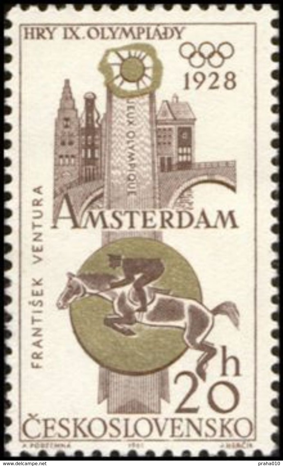 Czechoslovakia / Stamps (1965) 1428: Olympic Games 1928 Amsterdam, F. Ventura (riding); Painter: A. Podzemna - Verano 1928: Amsterdam